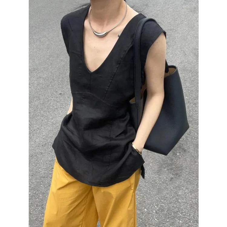 绝美！不能错过！复古简约V领马甲女小衫韩系流行款设计感气质上衣