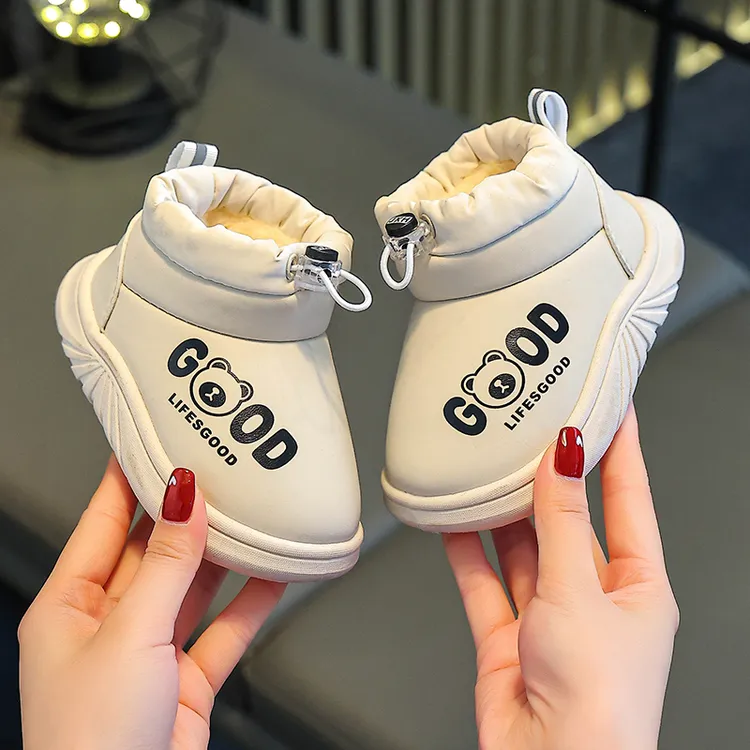 冬季儿童雪地靴安可拉红新中式男女童外穿洋气一脚蹬软底保暖棉鞋