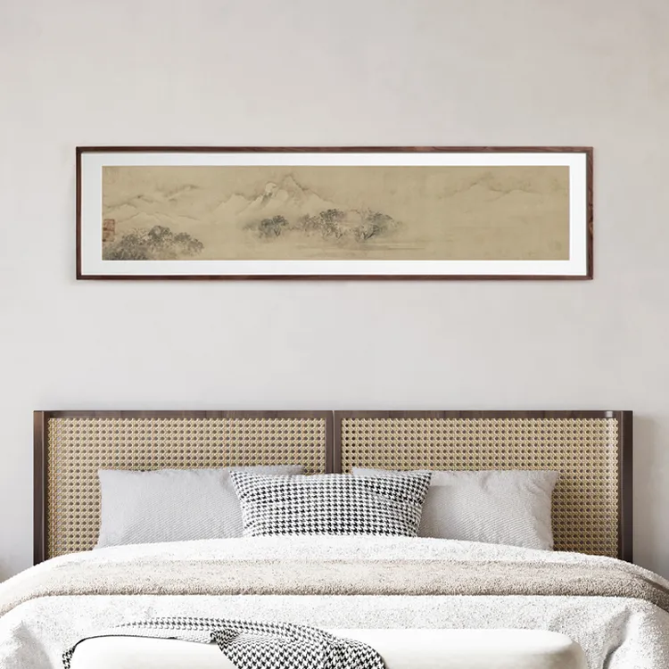牧溪《潇湘八景》中式装饰画实木榫卯卧室床头挂画茶室书房国画