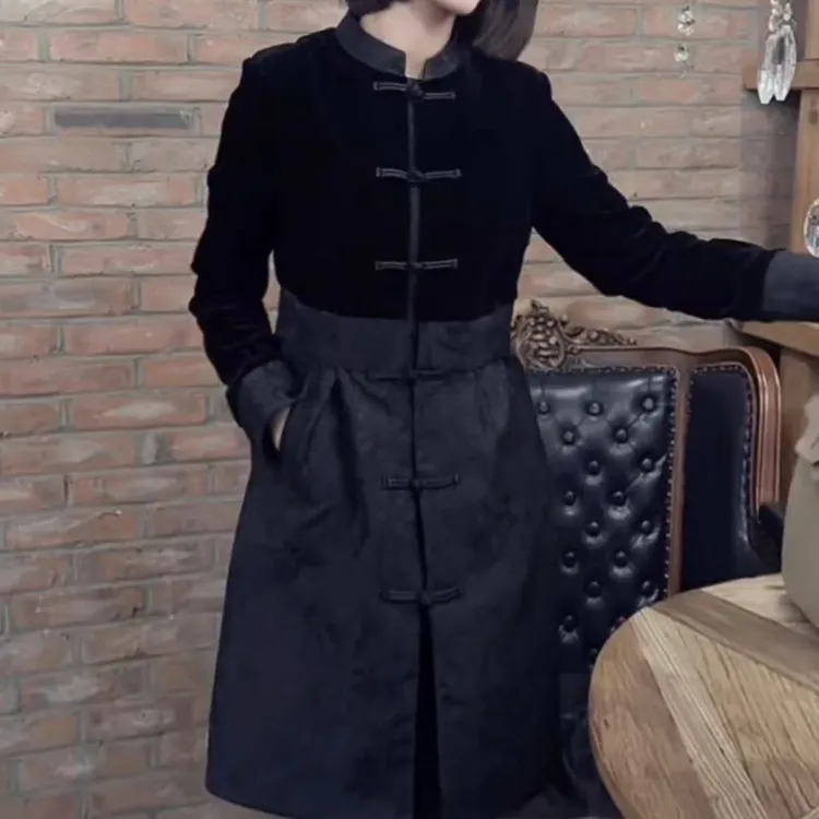 连衣裙旗袍网红黑色复古唐装女装气质显瘦时尚百搭新中式长款ins