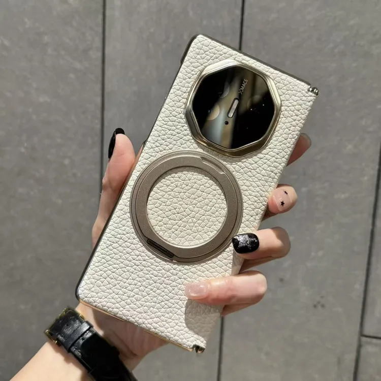 适用于华为MateX5折叠屏手机壳X6双中轴保护套白色真皮旋转支架
