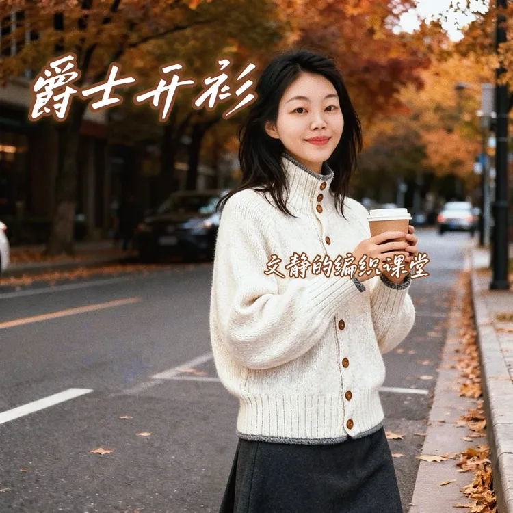 爵士开衫同款线材 羊毛➕绒棉 拼色小开衫 上往下 编织 编织毛线