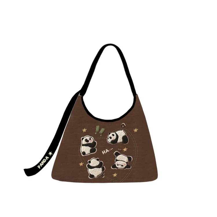 尼睿设计师原创刺绣熊猫PANDA新月加侧斜挎包百搭单肩大容量通勤