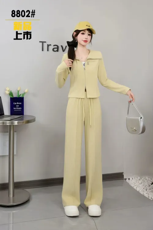 休闲时尚运动套装女春秋开衫外套阔腿裤时尚两件套显瘦减龄气质