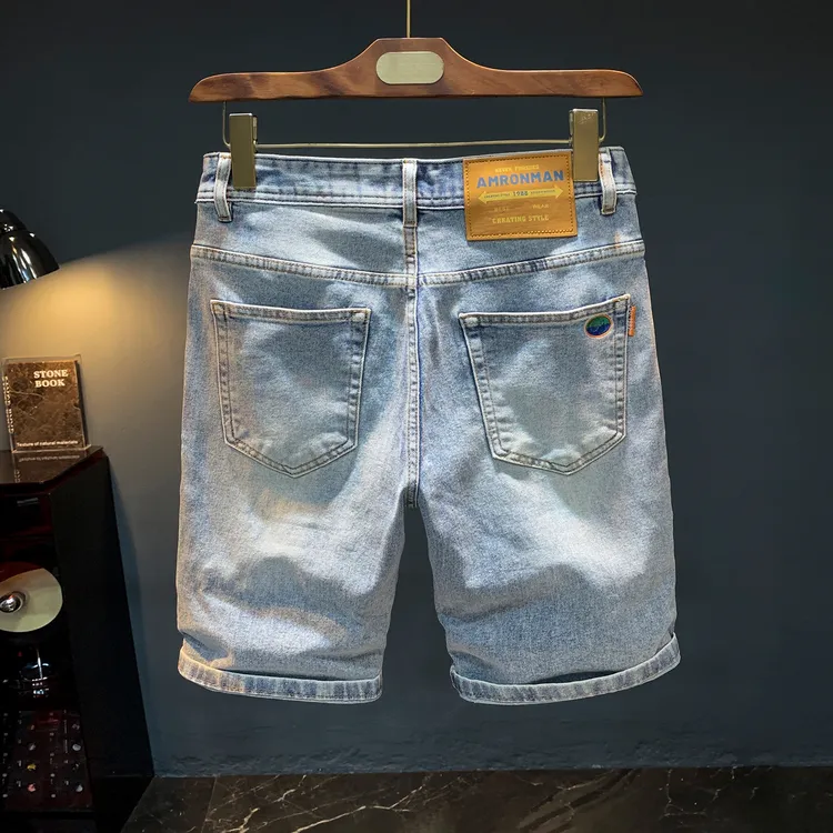 M01直筒修身牛仔短裤夏季薄款潮流弹力五分裤浅蓝色水洗百搭中裤