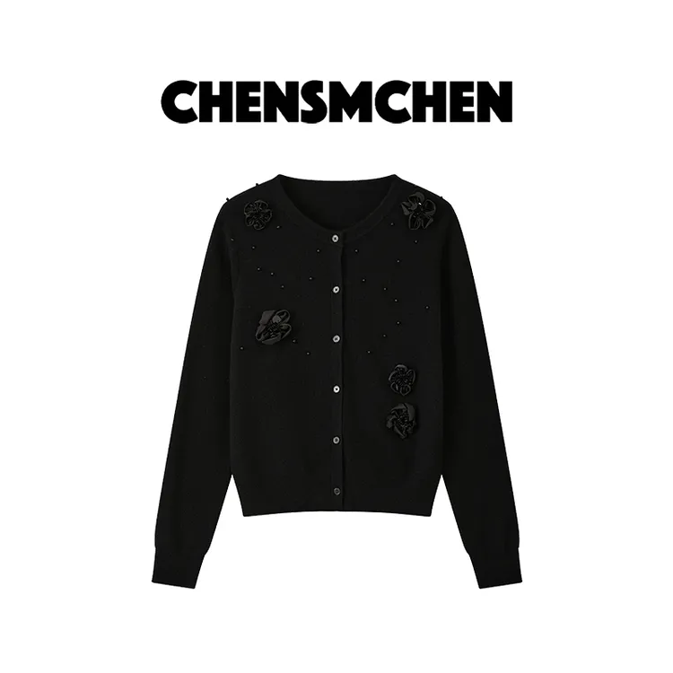 CHENSMCHEN100绵羊毛时尚简约针织衫女休闲百搭显瘦开衫CSZ5709TT
