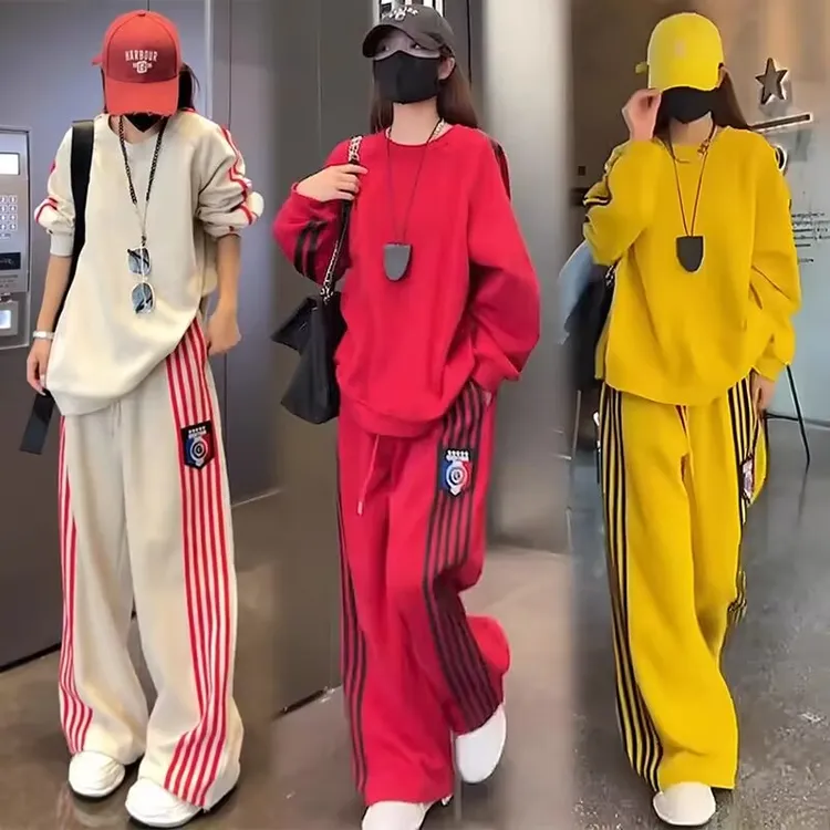 春秋大码女装休闲套装200斤胖mm宽松显瘦潮流妈妈装运动服两件套