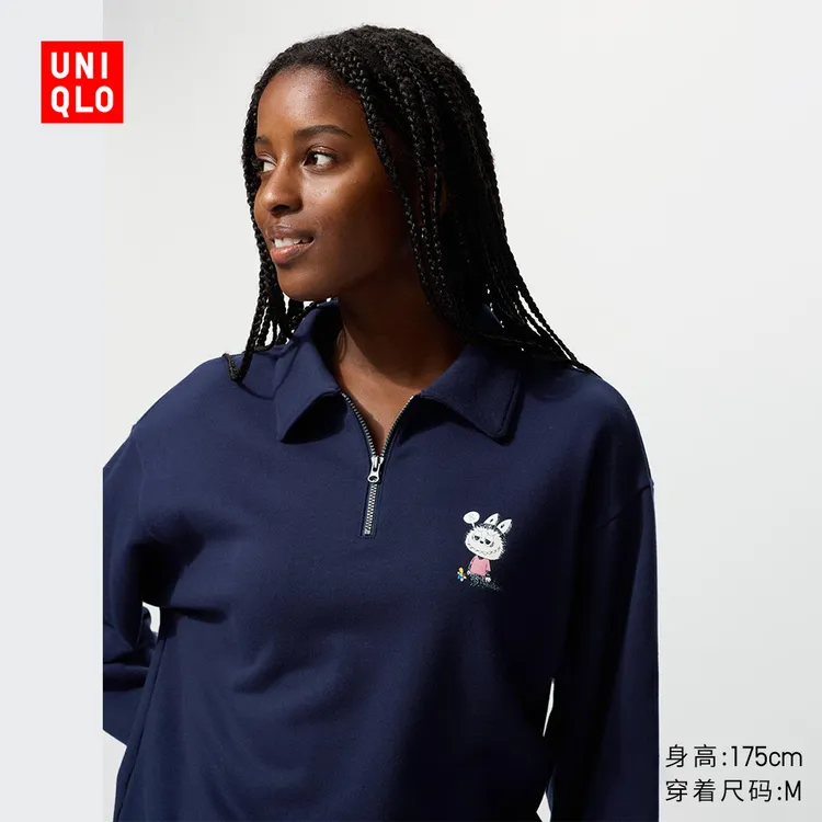 优衣库女装男女同款亲子UT泡泡玛特半拉链卫衣长袖运动衫483618