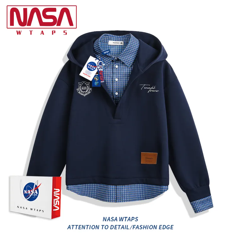 NASA WTAPS美式重磅假两件连帽卫衣男款春秋季宽松休闲情侣外套男