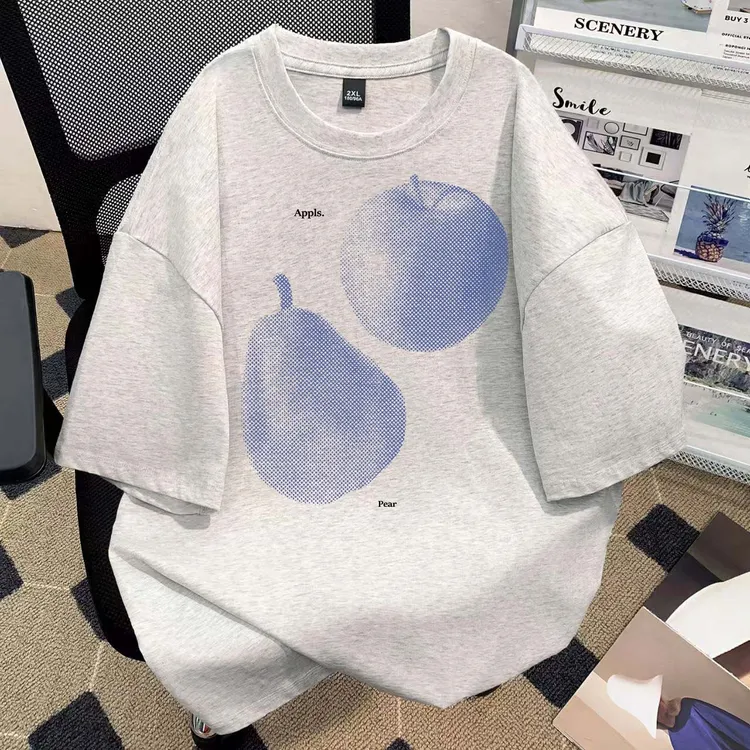 夏季新款纯棉280克重磅短袖潮流百搭宽松水果印花男女同款简约T恤