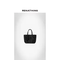 【RENATHING】褶饰花朵装饰缎面手提包