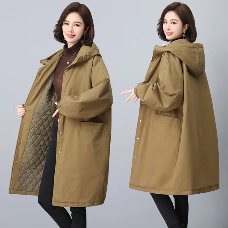 加棉加厚外套秋冬新款大码宽松出席正式场合女士服装长款夹棉风衣