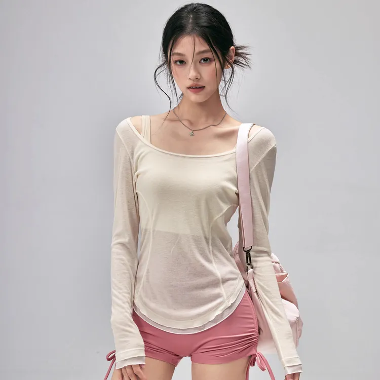 透气瑜伽服罩衫薄修身显瘦美背运动上衣女普拉提跑步训练长袖新款