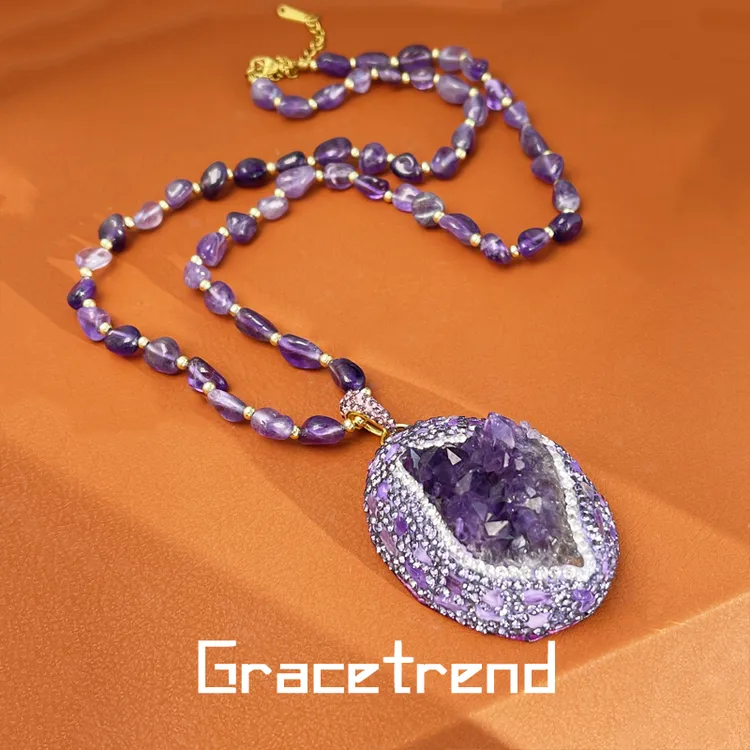 Grace trend 铜项链 紫色不规则民族风优雅毛衣链多样性发货D-528