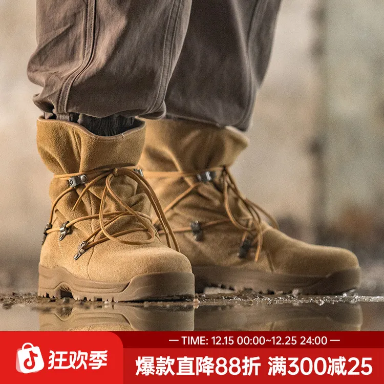 马登工装靴秋秋冬款男士增高休闲鞋高帮棕户外复古马丁靴大头男鞋