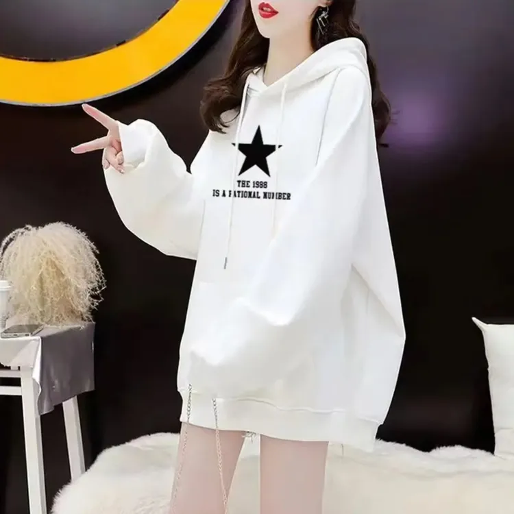 2025秋冬新款纯棉加绒加厚连帽卫衣女宽松韩版中长款时尚洋气上衣
