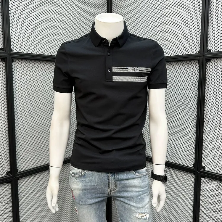 条纹时尚POLO衫男短袖t恤夏季2025新款休闲半袖潮流潮牌修身上衣