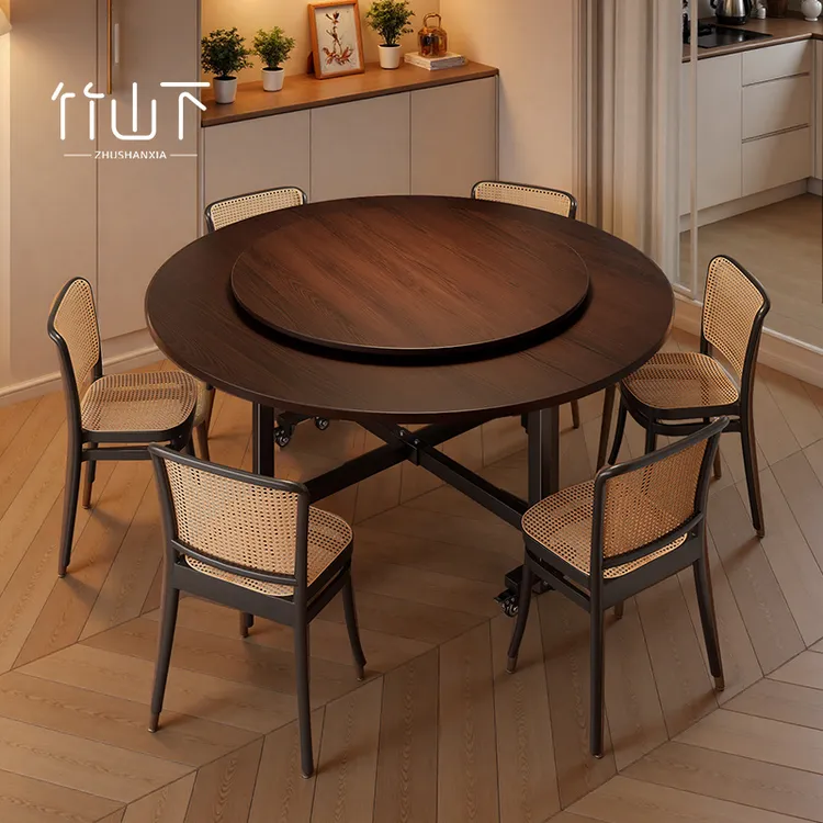 折叠桌子家用客厅餐厅可移动大圆桌简约吃饭桌子小户型专用餐桌子