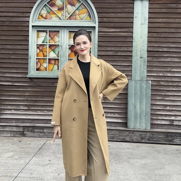 女士中长款双面大衣秋冬保暖时尚百搭气质韩系外套羊绒韩版宽松