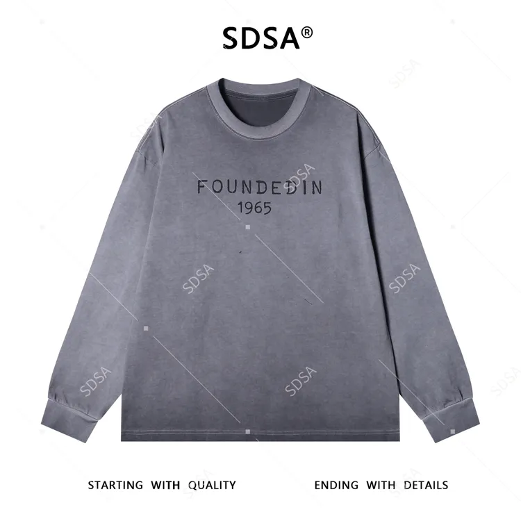 SDSA男士秋冬新款痞帅男装韩版做旧印花字母数字圆领卫衣百搭简约