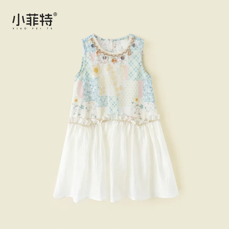 小菲特夏季新款女童无袖连衣裙洋气裙子薄款女孩公主裙YNQX51879