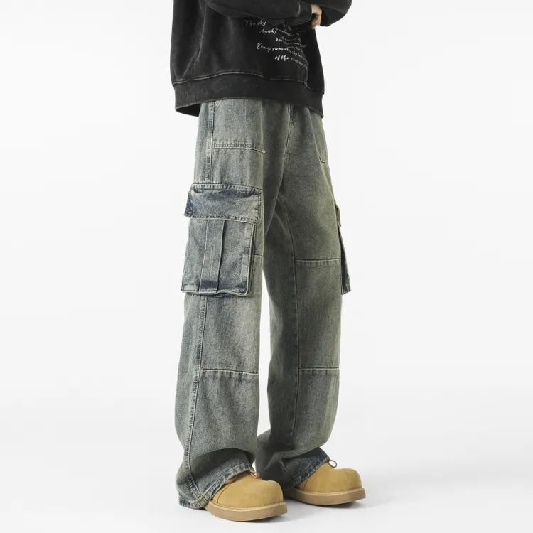 潮流加绒宽松男裤百搭直筒潮流男  工装高街长裤子