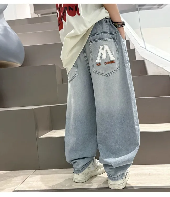 儿童装男童夏装薄款裤子2025新款夏季中大童速干牛仔裤女童防蚊裤