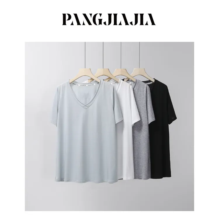 【胖佳佳】一缕秋风 纯色v领T恤时尚百搭宽松短袖上衣H625Y11842