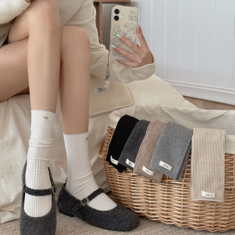 秋冬款中筒袜子女羊毛无骨堆堆袜慵懒随性风纯色高级百搭加厚保暖