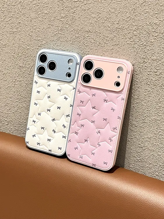 蝴蝶结皮纹五角星鼓包壳适用苹果17/华为/小米/OPPO防摔手机壳