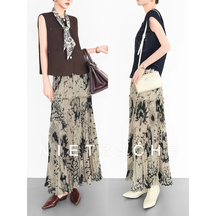 Nietzsche｜度假裙｜惊艳褶王！灵魂舞动 轻盈 松紧腰半身裙61813