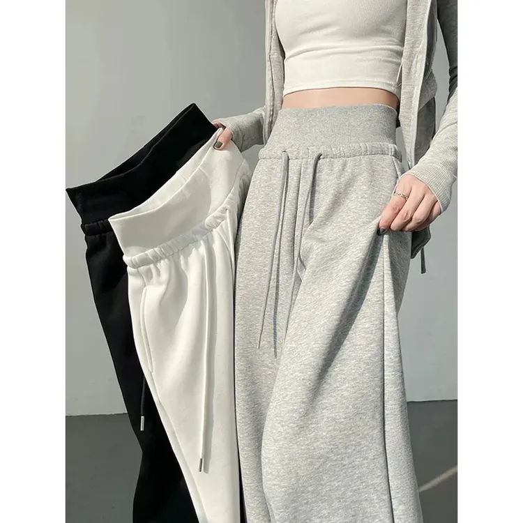 灰色运动裤子女士2025网红款春秋垂感阔腿裤直筒宽松休闲拖地卫裤