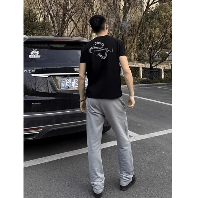 蛇年限定纯棉印花黑色短袖男款美式运动夏季t恤高级感情侣半截袖