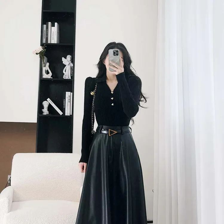 【两件套】【送腰带】春秋季新轻熟风显瘦气质优雅上衣 +半身裙QJ0118