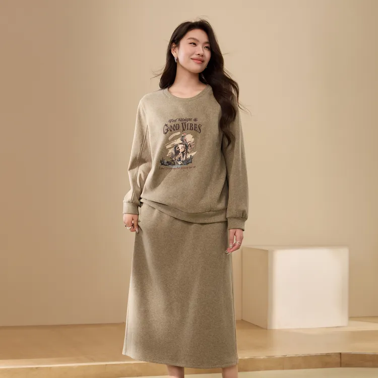 【花涧疏影】纤莉秀大码女装波嬉风两件套装秋冬保暖QK4878+QK4911