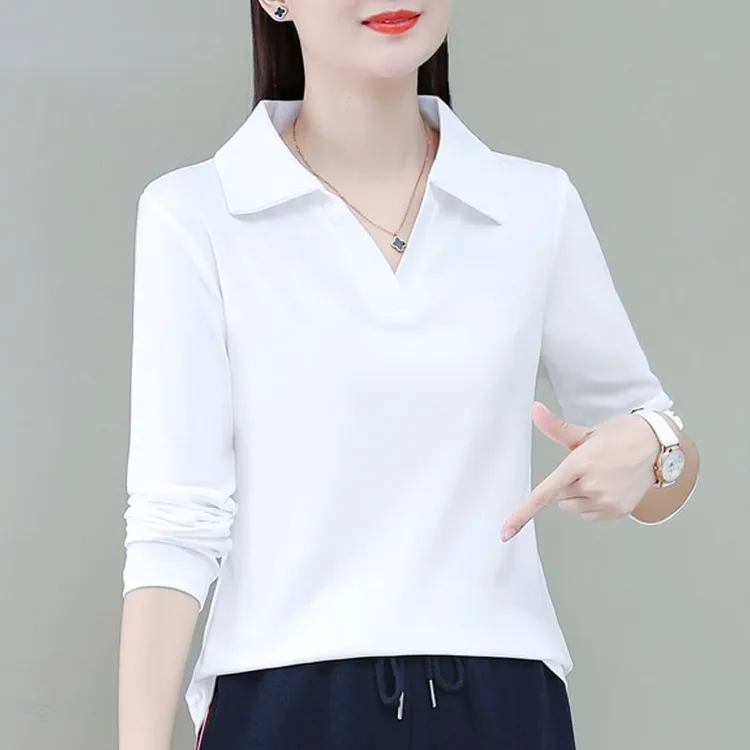 纯棉大码女士长袖T恤polo衫爆款2025新款春秋韩版百搭打底衫潮ins