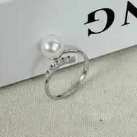 合金仿珍珠戒指 9565号35378#简约小众设计开口可调珠珠戒指（预）