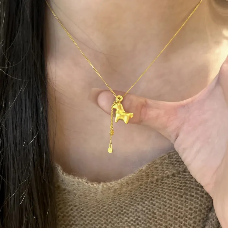 铜合金项链 新中式小马铜钱项链女款2025新款锁骨链马年百搭配饰