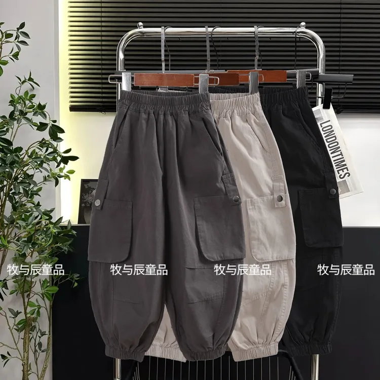 儿童纯棉休闲裤2025秋季新款韩版男女童时尚韩范宽松潮流工装裤潮