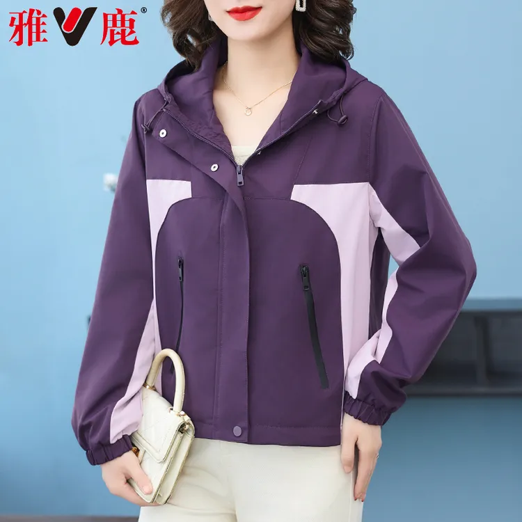 雅鹿小个子妈妈秋装短款洋气减龄外套中老年女春秋贵夫人夹克上衣