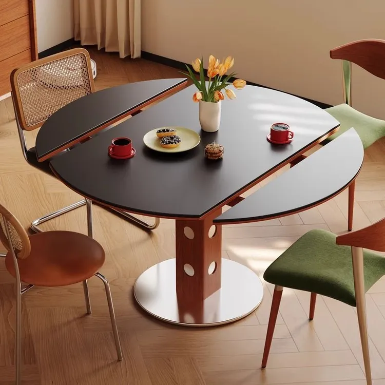 家用桌子高档轻奢餐厅两用圆桌大气可伸缩圆形餐桌支持定制一桌