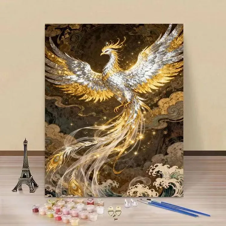 diy数字油画吉祥鸟凤凰手工填色动物油画治愈系解压装饰挂画