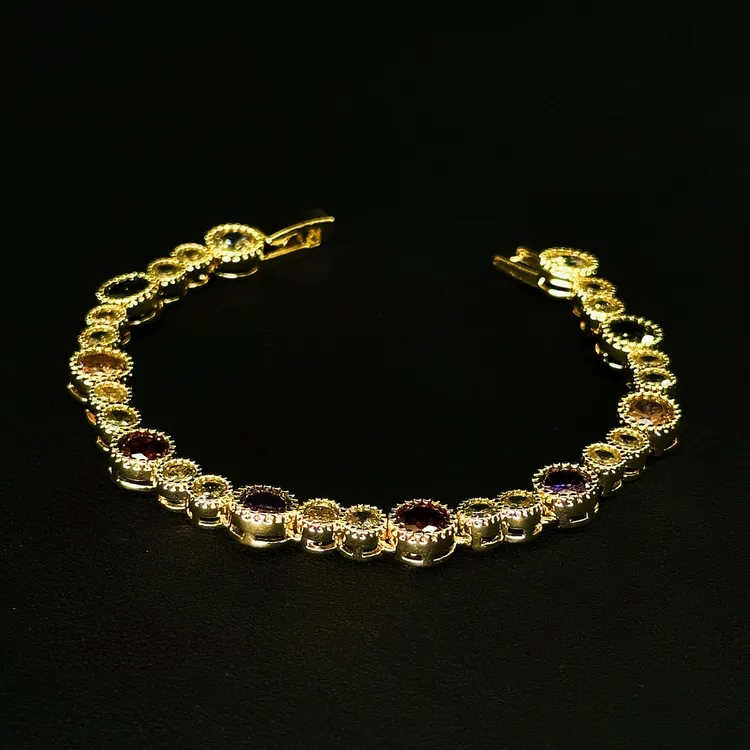 铜合金锆石手链 满钻彩色锆石美式小众男士手链大圆小圆