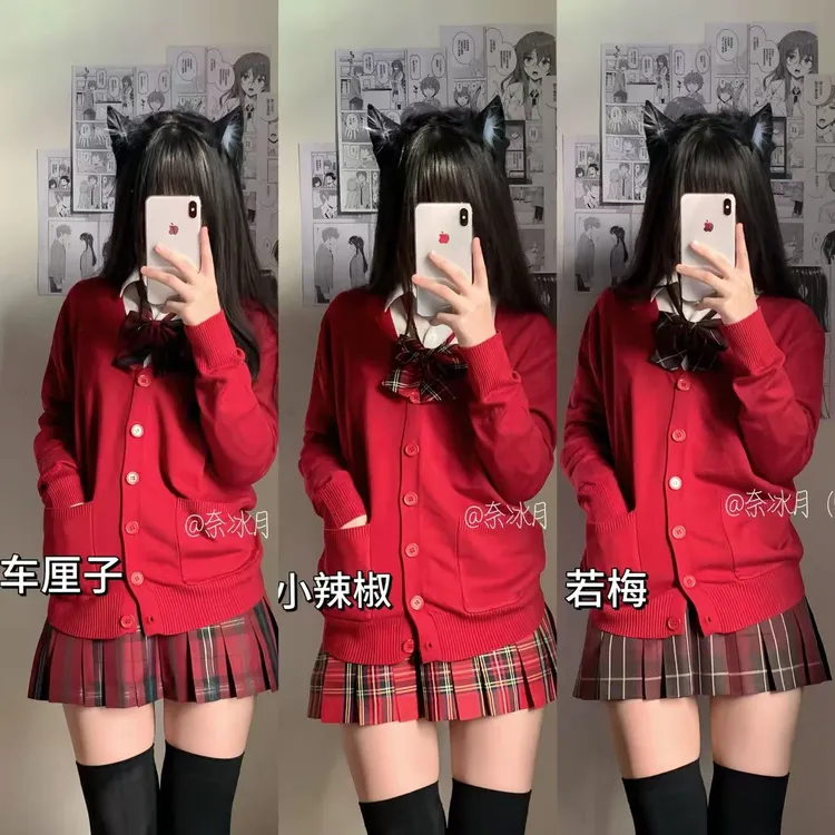 咪琦兔JK【新年穿搭】红色系新年半身裙穿搭春季学院风日系百搭jk格