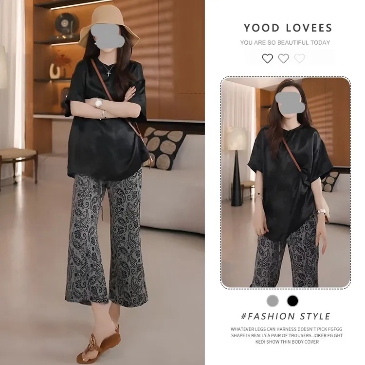 2025超火两件套夏装镂空蕾丝短袖t恤设计感轻薄休闲裤时尚套装女