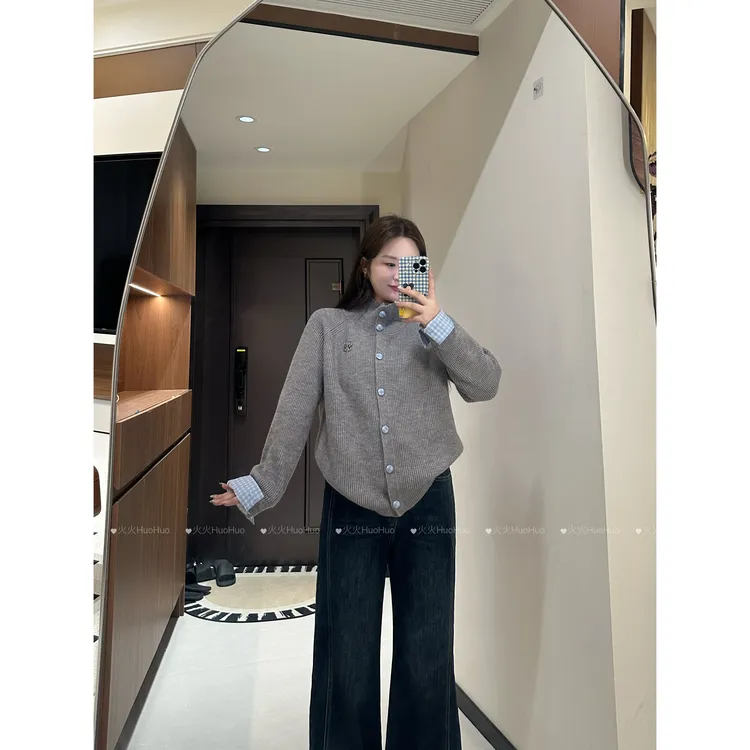 JY5001#高领扣子毛衣女秋冬2025新款针织开衫外套穿搭宽松上衣