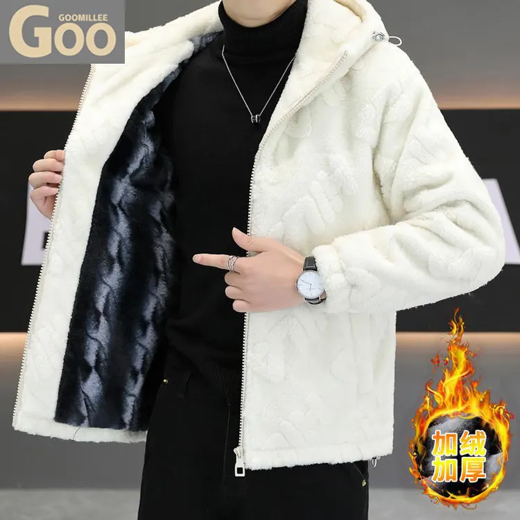 GOOMIL LEE高档羊羔绒外套男士冬季韩版立体加绒加厚保暖连帽夹克