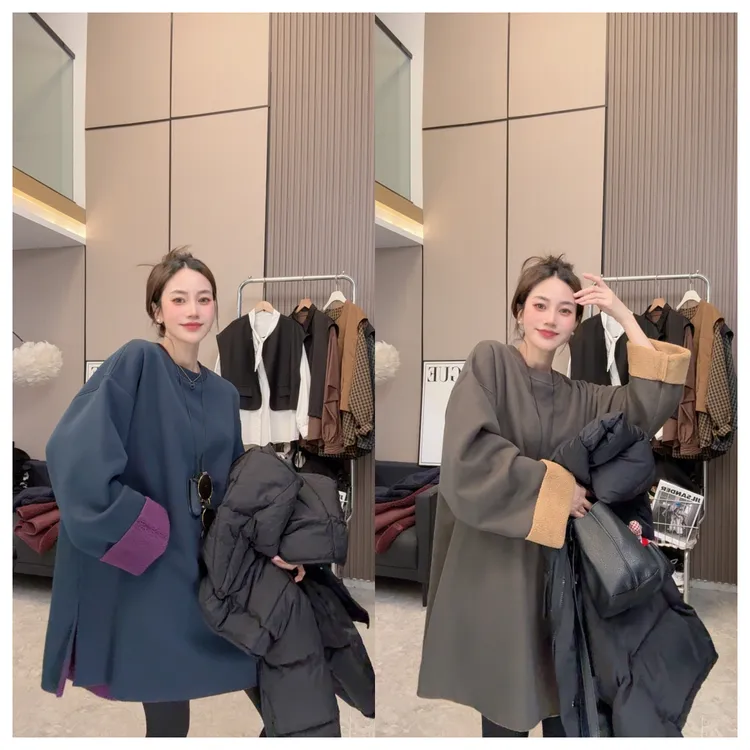 【撞色玩家】~秋冬穿搭~加绒加厚休闲高级感欧货大版上衣