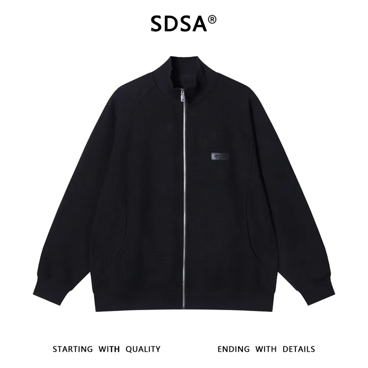SDSA男士秋冬新款痞帅男装纯色纹路设计立领拉链开衫夹克百搭时尚
