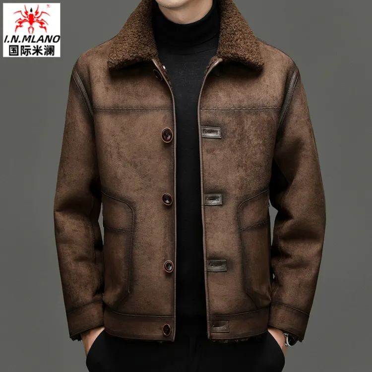 【两面穿】皮毛一体外套男2025冬季新款海宁机车皮衣短款高档夹克男